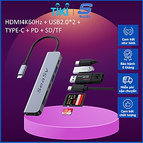 Hình ảnh Hub Chuyển Đổi USB TypeC Ra Cổng HDMI / VGA / LAN Rj45 / USB / PD/SD/TF SeaSy, Cổng Chuyển Đổi TypeC Ra HDMI 4K, Cổng VGA 1080 P, Cổng Lan Rj45, Cổng USB 3.0, Cổng Sạc PD 100W, Cổng SD/TF, Dùng Cho Macbook/Ipad/Surface/Laptop/Điện Thoại – Hàng Chính Hãng