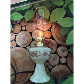 Mua Đèn dầu thờ dùng điện Men sứ vàng cao cấp cao 24cm gốm Bát Tràng