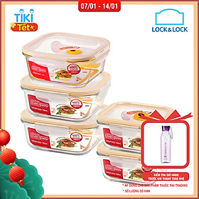 Bộ 5 Hộp Thủy Tinh Hình Vuông Lock&Lock Euro Steam Hole LLG224TS5