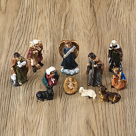 Christmas Nativity Set Polyresin Figurines Jesus Figures 11Pcs Set Xmas Tabletop Scenes Figures Set Collectibles Ornaments Gifts