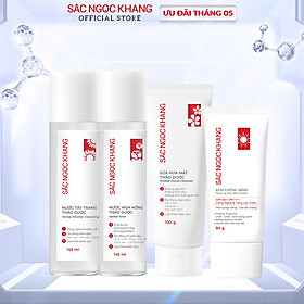 Combo 4 dưỡng da cơ bản và chống nắng Sắc Ngọc Khang [Nước tẩy trang 145ml + Sữa rửa mặt 100g + Nước hoa hồng 145ml + Kem chống nắng 50g]