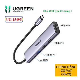 Mua Ugreen 15495 USB type C sang 2 x USB 2.0 + 1 x USB 3.0 + 1 x HDMI 4K30Hz + 1 x USB-C PD 100W Bộ chuyển Màu Xám CM478 20015495 - Hàng chính hãng