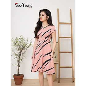 Đầm xòe hồng cổ V phối ren-D190326H0-Sooyoung