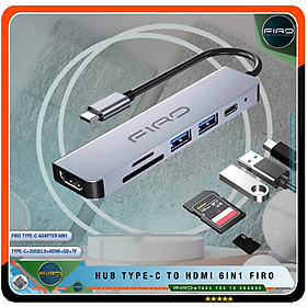 Hình ảnh Hub Type-C To HDMI FIRO 6in1 Chuẩn HDTV - Hub Chuyển Đổi Type-C Chia 6 Cổng - 1 Cổng HDMI/HDTV 4K, 2 Cổng USB 3.0, 2 Khe Đọc Thẻ TF Và SD, 1 Cổng Sạc Nhanh Type C PD - Kết Nối Tốc Độ Cao - Dùng Cho Smartphone/Laptop/PC/Tivi/Playstation – Hàng Chính Hãng