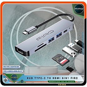 Hub USB Type-C To HDMI FIRO 6in1 - Hub Chuyển Đổi Type-C Chia 6 Cổng - 1 Cổng HDMI 4K, 2 Cổng USB 3.0, 2 Khe Đọc Thẻ TF Và SD, 1 Cổng Sạc Nhanh Type C PD - Kết Nối Tốc Độ Cao - Hub USB FIRO – Hàng Chính Hãng