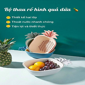 Mua Bộ thau rổ nhựa  set thau rổ hình trái thơm đựng rau củ quả  thực phẩm có tay cầm và lỗ thoát nước bằng nhựa PP cao cấp