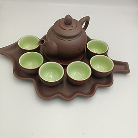Mua Bộ ấm trà tử sa bát Tràng khay lót hình lá dung tích ấm 250ml