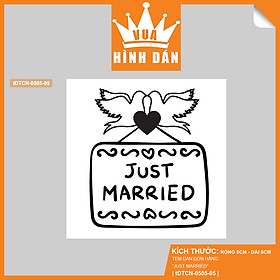 Set 50/100 sticker JUST MARRIED (5x5cm) - tem dán hộp quà, gói hàng, trang trí tiệc cưới (4.008) Vua Hình Dán