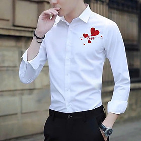 Áo Sơ Mi Dài Tay In Hình “Chữ Love” Phối Cổ Bên Trái Vải Lụa Mềm Mịn Sang Trọng Thanh Lịch Menswear Có Cổ Shirt Kate
