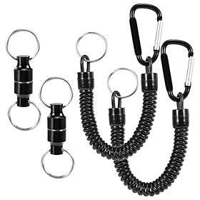 Lixada 2pcs Magnetic Net Release Holder Keeper Landing Net Connector with Coiled Lanyard for Fly Fishing