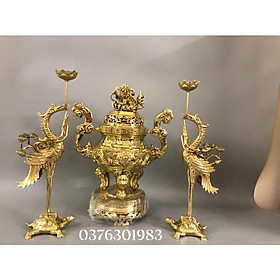 Mua Bộ đỉnh Lư thờ đồng cao 45cm hàng đúc thủ công liền khối cao cấp . Đỉnh hạc thờ bằng đồng