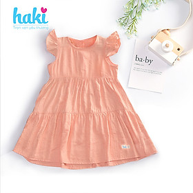 Hình ảnh Váy bé gái nhún 3 tầng tay cánh tiên HK514 - Hồng - Haki. đầm bé gái, váy thiết kế cho bé, váy trẻ em vải Thô mềm mát, váy hè cho bé