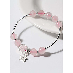 Vòng tay đá thạch anh hồng phối charm ngôi sao 5 cánh mệnh hỏa, thổ - Ngọc Quý Gemstones