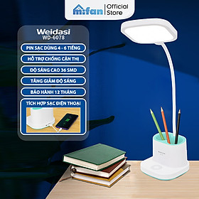 Đèn học để bàn chống cận tích điện Weidasi 6078 - LED 3 mức độ sáng bảo vệ mắt đọc sách làm việc - Thân mềm xoay linh hoạt
