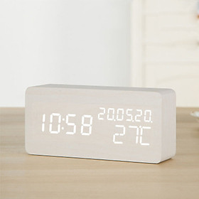 Đồng hồ gỗ LED BEKON hình chữ nhật tiện dụng đo thời gian, ngày tháng, nhiệt độ phòng - Kèm pin