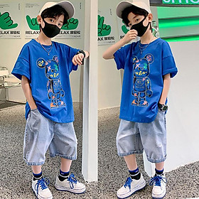 BL3 Size130-160 Set bộ thun bé trai size đại áo thun ngắn tay và quần jean cho bé trai thời trang trẻ em