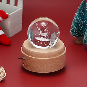 Vintage 3D Music Box Crystal Ball Wooden Luminous Music Case with Projection LED Light BT speaker Children Toy Decor