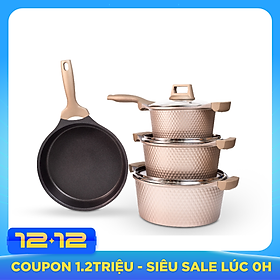 Bộ nồi chống dính 5 lớp hợp kim đúc nguyên khối ALUMINUM Boost 7 món - Hàng nhập khẩu Mỹ