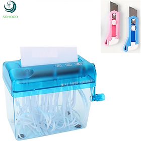 Máy cắt giấy mini cầm tay- Máy hủy giấy văn phòng và gia đình - Máy hủy bill tính tiền, hóa đơn thanh toán, hủy tài liệu trên giấy A4, A5+ Tặng kèm dao rọc giấy mini, giao màu ngẫu nhiên