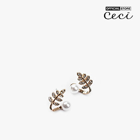 CECI - Khuyên tai nữ xỏ lỗ hình chiếc lá phối ngọc trai sang trọng CC1-09000104