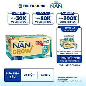 [05-09.08 QT đơn từ 999k] Thùng sữa bột pha sẵn Nestlé NANGROW 6(4x180ml) sữa mát công thức từ Thụy Sĩ với 100% Canxi giúp bé cao lớn vượt trội dành cho bé từ 1 tuổi