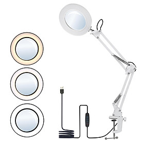Flexible Clamp-on Table Lamp with 8x Magnifier Swing Arm Dimmable LEDs Desk Light 3 Color Modes & 10 Brightness Levels Reading Working Studying Light