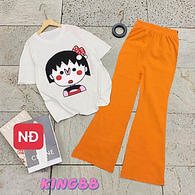 Đồ bộ bé gái, Bộ quần ống loe cho bé gái phong cách sành điệu hottrend 2022 từ 20-40kg chất cotton mềm mịn mát