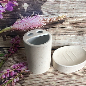 Ống cắm bàn chải + Khay đựng xà bông bằng gốm sứ