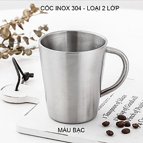 Ly-Cốc uống trà cà phê bằng inox 304 loại 2 lớp 300ml có tay cầm, cách và giữ nhiệt tốt