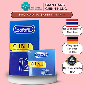 Bao cao su Safefit 4in1 gân gai, cổ thắt BCS kéo dài thời gian gai li ti hộp 3 chiếc, 12 chiếc