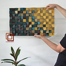 Mua Tranh gỗ trang trí 3D tone XANH VÀNG ẤM ÁP (Wood mosaic) - (KÍCH THƯỚC 30x40 và 40X60cm)