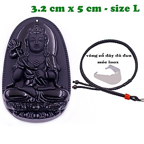 Mặt Phật Đại thế chí thạch anh đen 5 cm kèm vòng cổ dây dù đen - mặt dây chuyền size lớn - size L, Mặt Phật bản mệnh