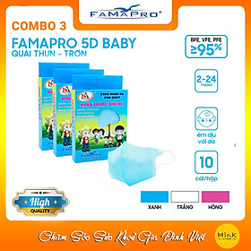 [HỘP - FAMAPRO 5D BABY] - Khẩu trang y tế trẻ em kháng khuẩn 3 lớp Famapro 5D Baby (10 cái/ hộp) - COMBO 3 HỘP
