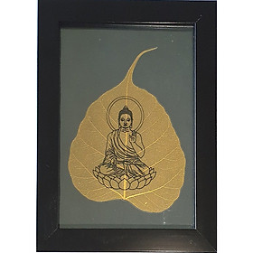 Tranh lá bồ đề tự nhiên in hình phật để bàn 16x21 cm