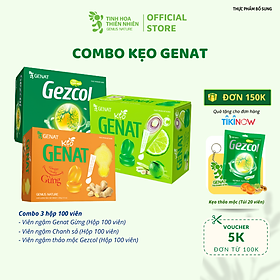 Combo 3 hộp 100 viên - Kẹo thảo mộc Gezcol - Genat Gừng - Genat Chanh sả