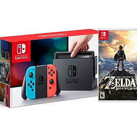 Mua COMBO Máy chơi Game Nintendo Switch With Neon Blue Red Joy-Con + The Legend of Zelda: Breath of the Wild - Hàng nhập khẩu