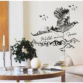 Decal dán tường chim trĩ cùng non sông núi đồi cây lá trang trí quán đẹp