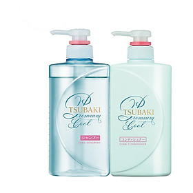 Bộ đôi gội xả Sạch Dầu Mát Lạnh Tsubaki Premium Cool Set (490ml/chai) tặng mặt nạ giấy nén Miniso