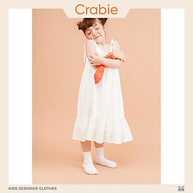 Váy bé gái CRABIE hai dây lụa cotton mùa hè mát mẻ cho bé từ 3,4,5,6,7,8,9,10 tuổi - Amelia Dress - Trắng
