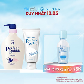 Bộ đôi Senka sữa tắm hương hoa dịu ngọt 500ml và sữa rửa mặt đất sét trắng 120g
