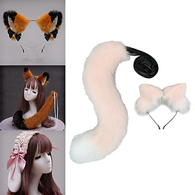 2Pcs Plush Fox Ears and Tail Set Faux Fur Long Tails Cosplay Party Prop