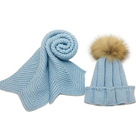 Trẻ em dệt kim Khăn và Nón Bộ Sang Trọng Mùa Đông Ấm Áo Croptop Mũ và khăn Thật lông Pom Beanie Hat cho bé trai và bé gái - One Size