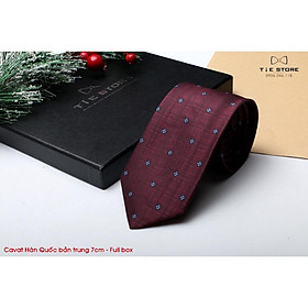 Cà Vạt Nam Bản trung 7cm màu đỏ mận chấm - Cavat Hàn Quốc Dành Cho Chú rể, Công Sở Cao Cấp Full box