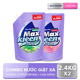 Combo 2 Túi Nước Giặt Xả Maxkleen: 1 Hương Vườn Sớm Mai (2.4kg) + 1 Hương Hoa Nắng (2.4kg)