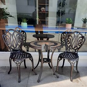 Bộ bàn cafe tròn mặt đá 2 ghế nhôm đúc nhập khẩu Bộ bàn ghế sân vườn cao cấp SL TE2016-60A / CC2007A