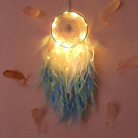 Dreamcatcher phối lông vũ và đèn LED treo trang trí phòng ngủ Lông dày như ảnh