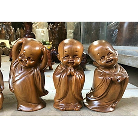 Mua Bộ tượng ba chú tiểu mang lại bình an  vui vẻ  hạnh phúc trang trí bàn làm việc  ôtô  láp tốp bằng gỗ bách xanh thơm phức kt cao 15×9×8cm