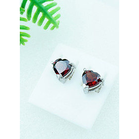 Bông tai đá Garnet đỏ 7mm hình trái tim