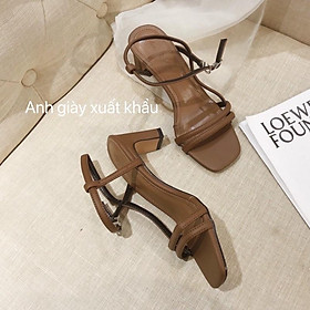 SD75 - Sandal 2 quai mảnh bo sườn da lì gót dẹt 5p cực chắc chắn