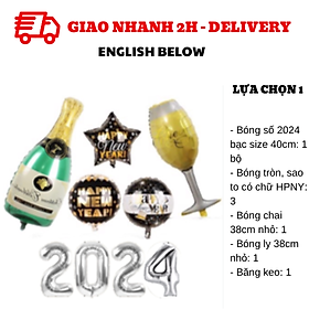 Bộ bong bóng trang trí Tiệc Năm Mới hình chai, ly - Happy new year combo cbhp02